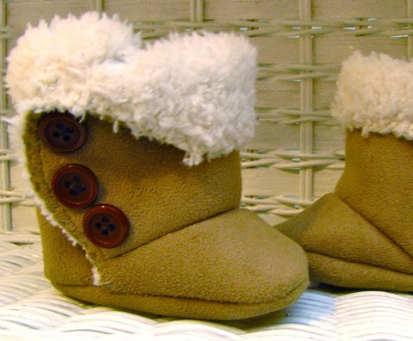 Green Baby Boots with Brown Buttons