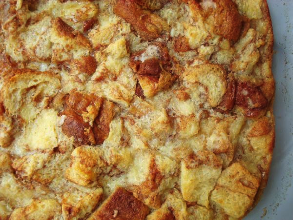 Close Up of Golden Brown Bread Pudding