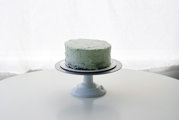 Two-Layer Cake With Green Crumb Coating