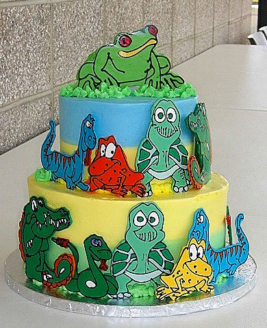 Tiered Cake Decorated with Reptile Cutouts