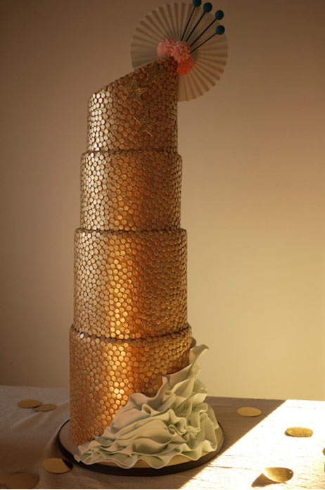 Tall Tiered Gold Shimmering Cake 