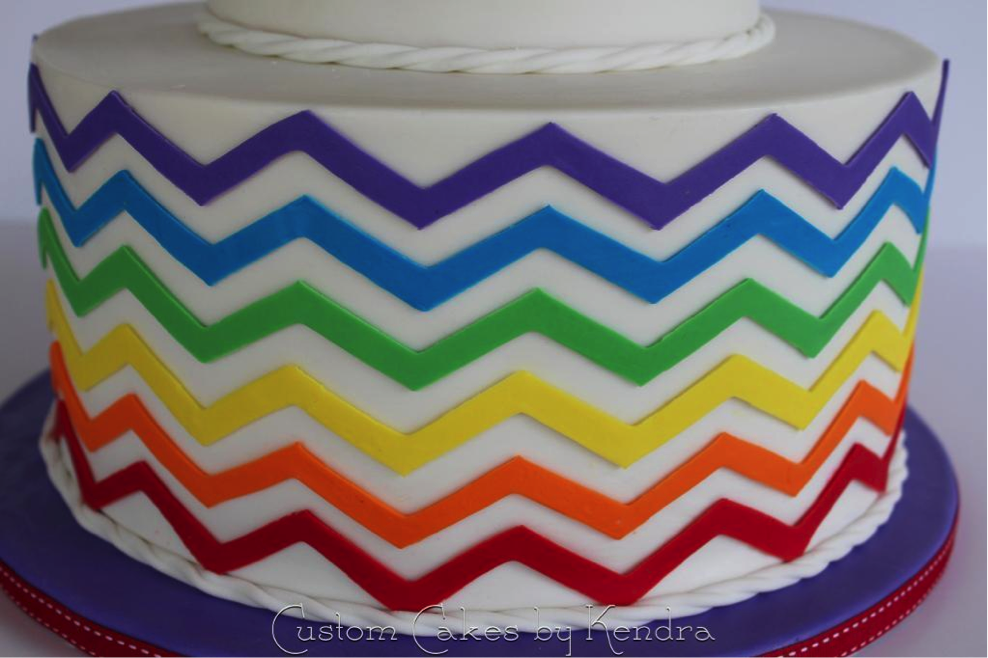 Chevron Cake with Rainbow Stripes