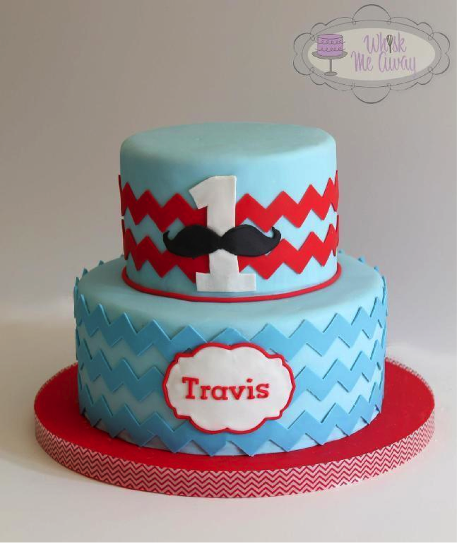 Chevron Cake Decorated with Mustaches