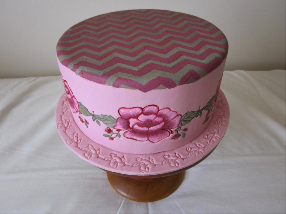 Pink Flower Cake with Chevron Top