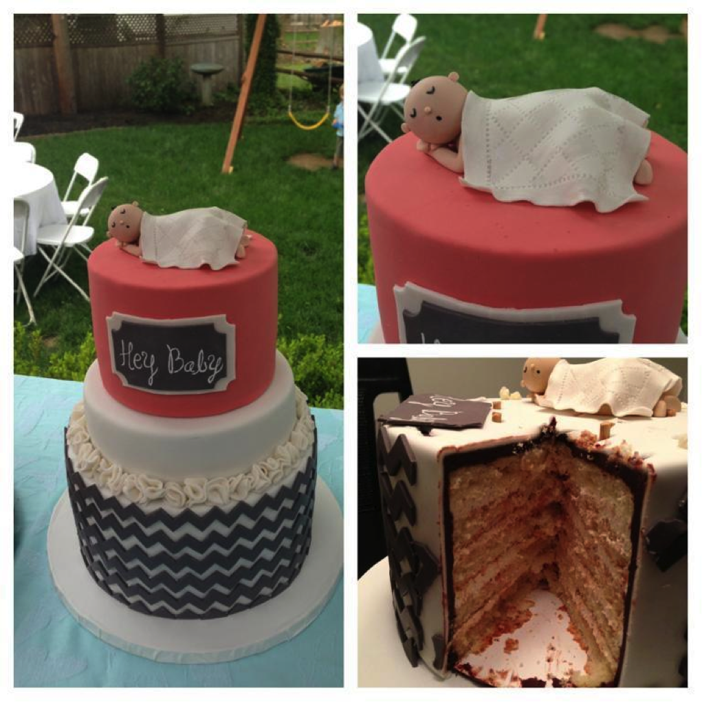 Black, Orange and Pink Cake with Baby Topper