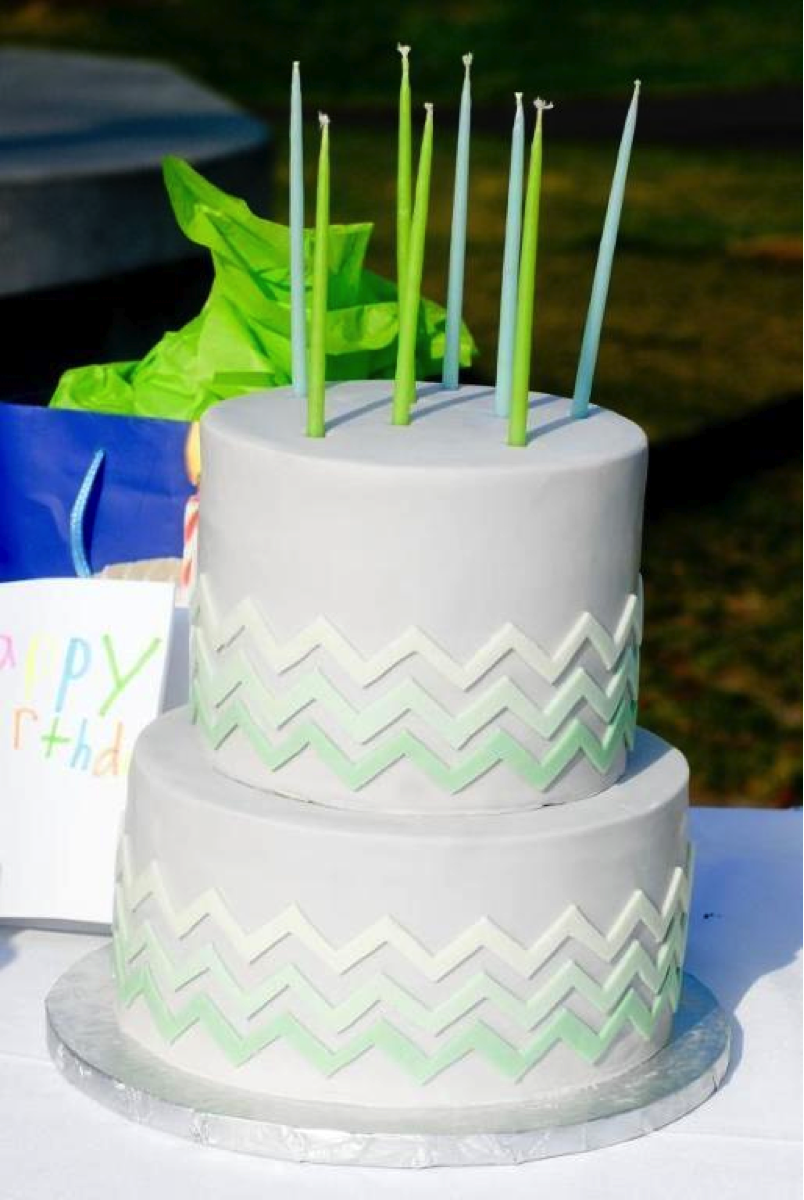 Green Ombré Chevron Cake with Green Candles