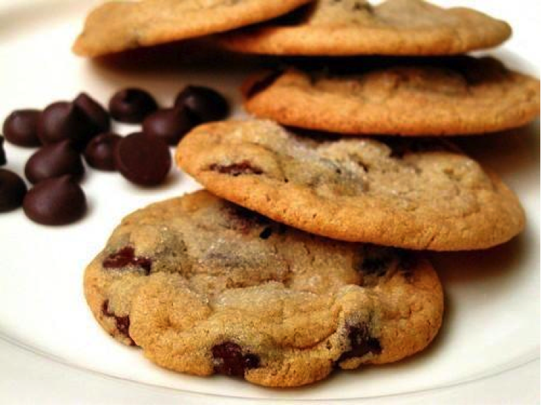 Close Up on Chocolate Chip Cookie Stack and Chips