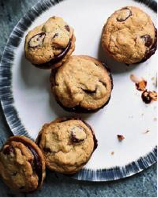 Chocolate Ganache Cookie Sandwiches on White Plate