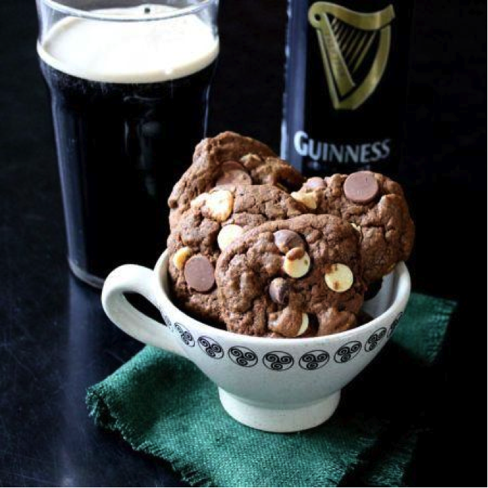 Pint of Guinness Next to Chocolate Chip Cookie Stack