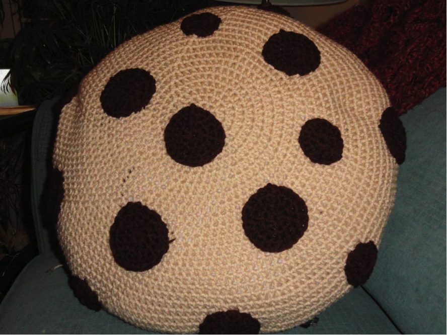 Knit Pillow Shaped Like a Chocolate Chip Cookie