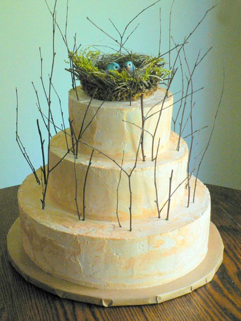 Tiered Cake with Thin Branches, Topped with Birds Nest