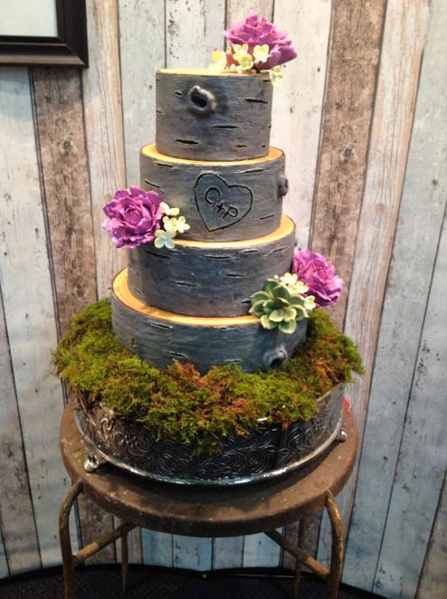 Tiered Cake in Shape of Tree with Aspen Bark 