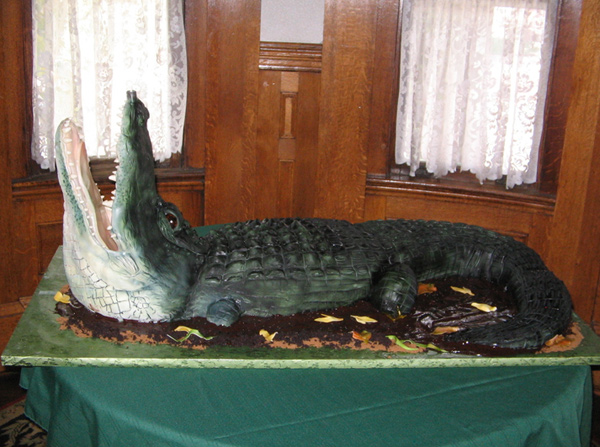 Alligator Cake with Raised Head and Open Jaws