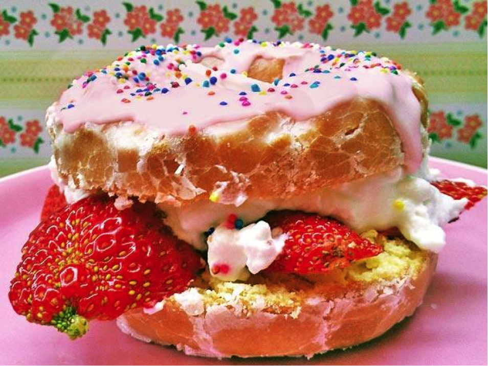 Doughnut Loaded with Strawberries and Cream, Topped with Pink Icing