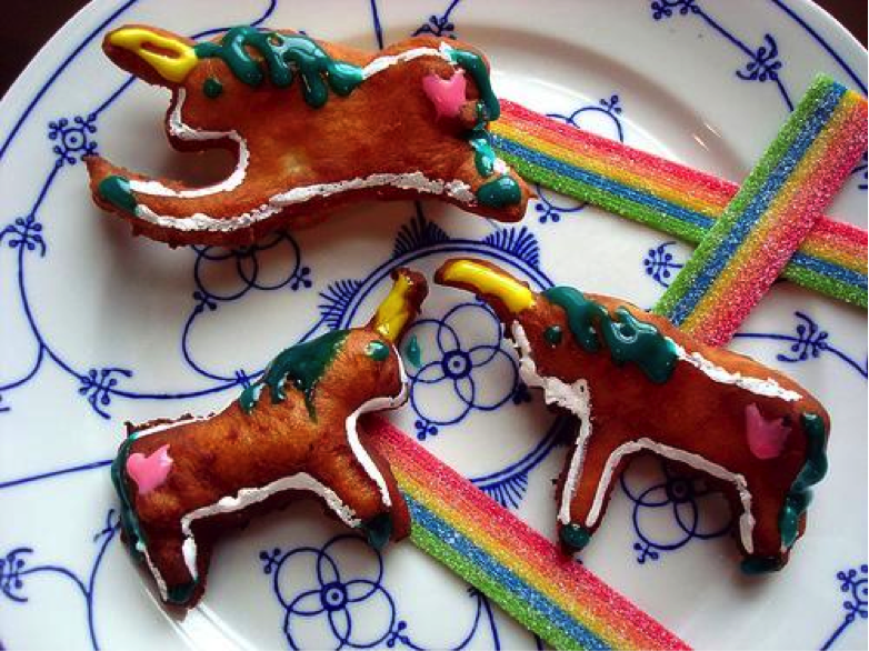 Little Unicorn Doughnuts on Plate with Rainbow Candy