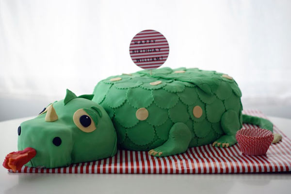 Cake in Shape of Green Dragon with Tongue Out