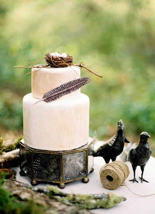 Tiered Cake with Feather and Birds Nest Topper
