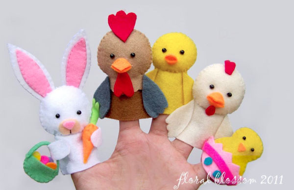 Hand with Animal Felt Finger Puppets on All Five Fingers