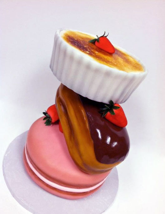 Three-Tiered French Pastry Cake In Shape of Desserts