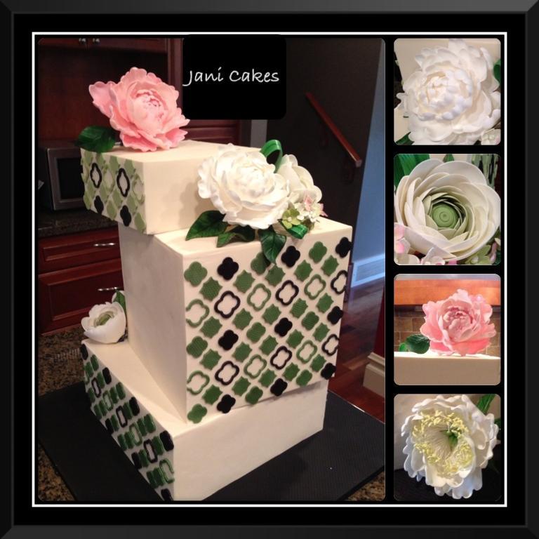 Off-Center Box Wedding Cake with Patterned Sides