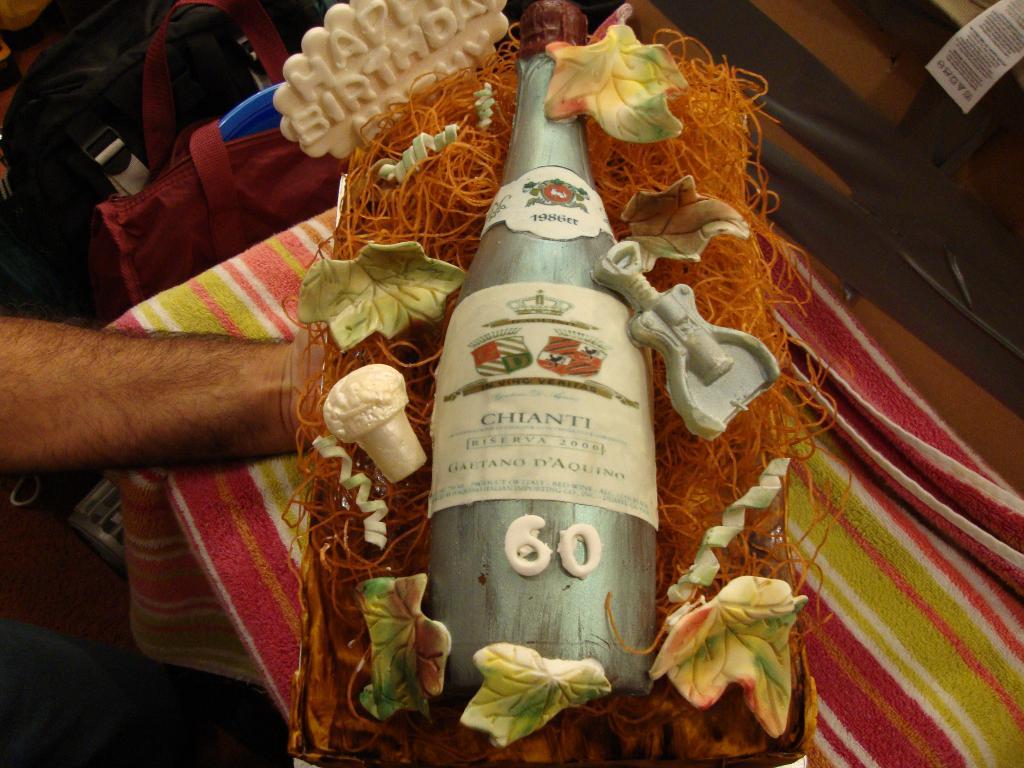 Cake in Shape of Wine Bottle with Wine Accoutrements