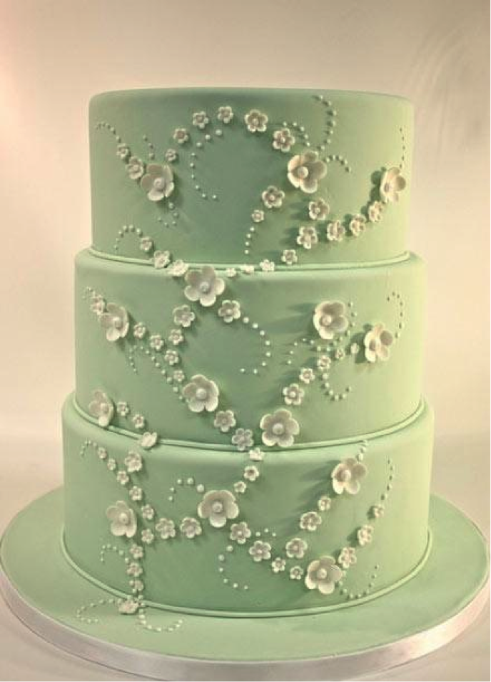 Tiered Cake with White Flower Pattern