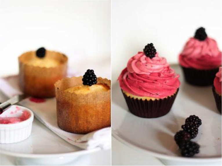 Two Kinds of Lemon Cupcakes Topped with Blackberries