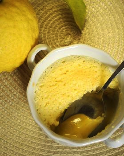 Lemon Pudding Cake in Dish with Spoon