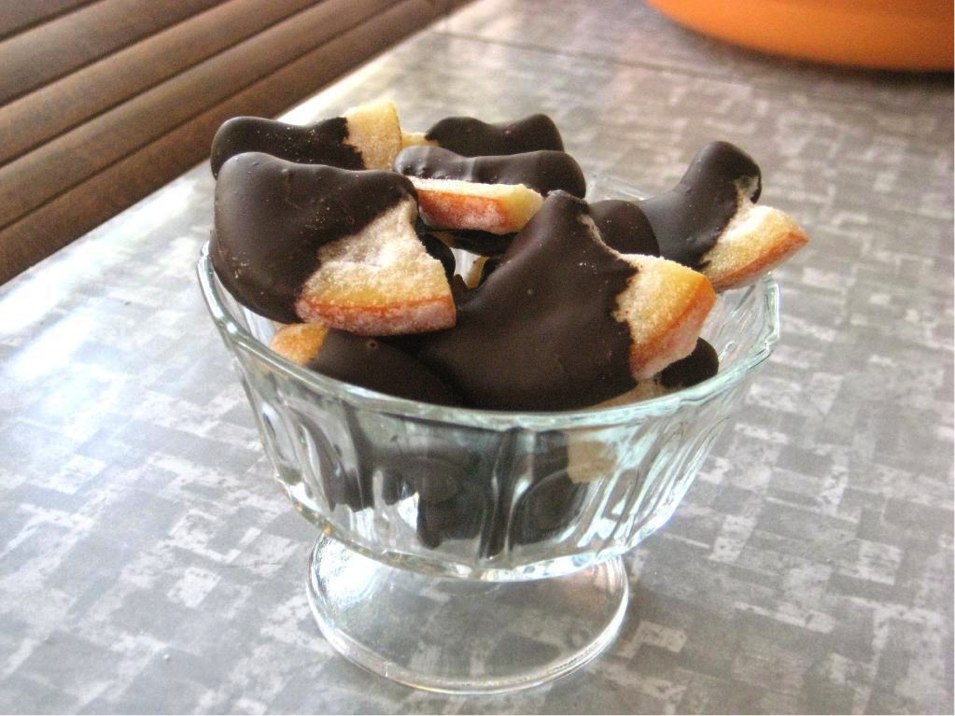 Candied Citrus Dipped in Chocolate in Glass Bowl