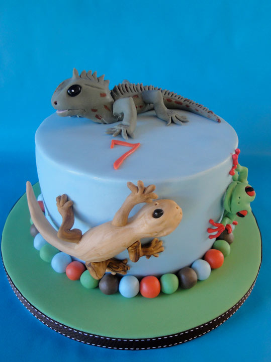 Birthday Cake with Lizard on Top