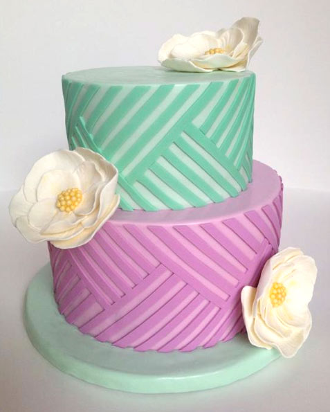 Purple and Green Pastel Cake with Off-White Flowers