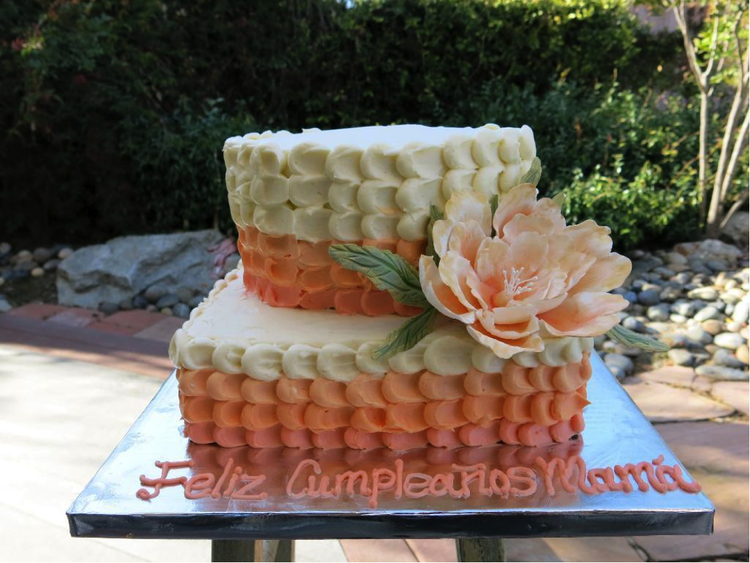 Peach Ombré Birthday Cake with Large Flower