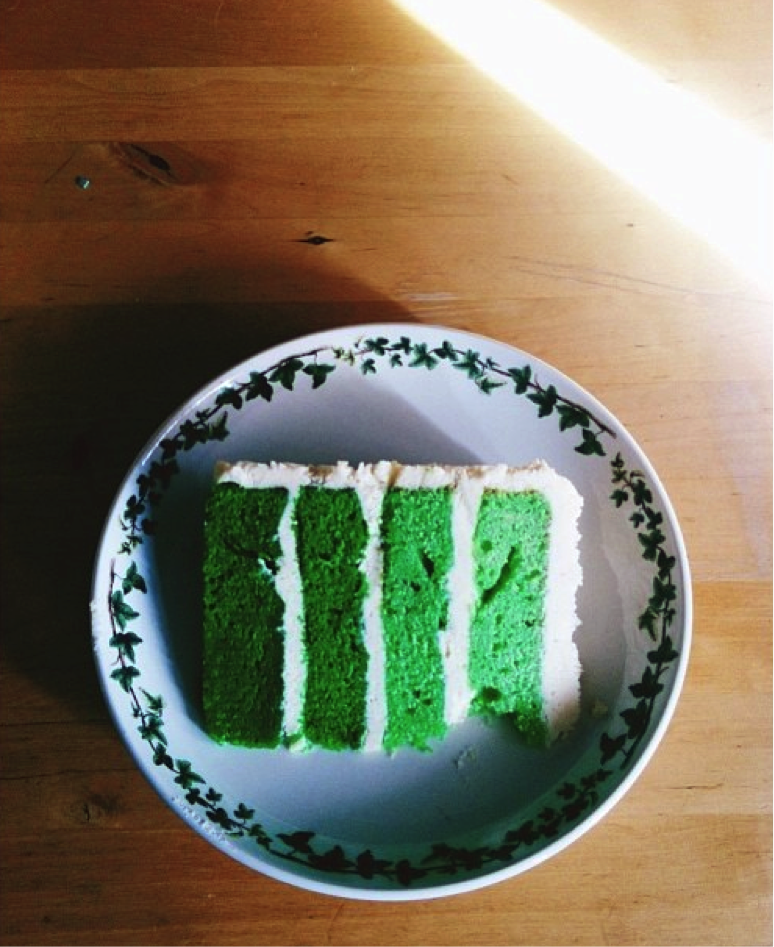 Slice of Green Ombré Cake on Plate