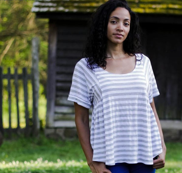 Woman in Stripped Shirt with Natural Background