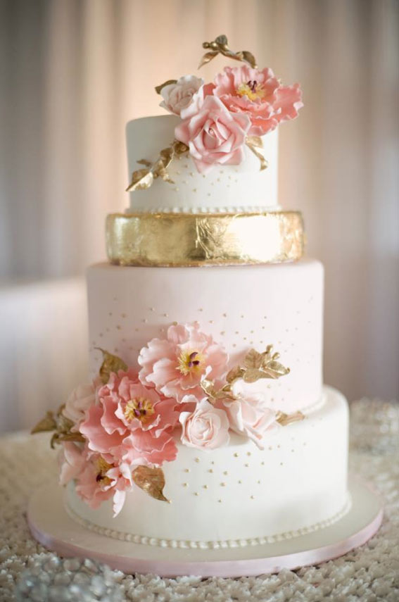 White Tiered Wedding Cake with Pastel Flowers