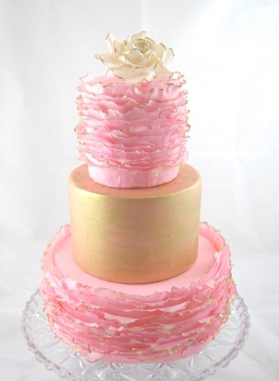 Gold and Pink Tiered Wedding Cake