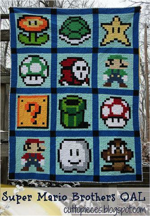 Pixel Quilt Featuring Mario Brothers Characters