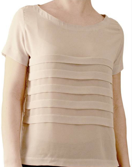 Woman's Torso with Beige Pleated Shirt  