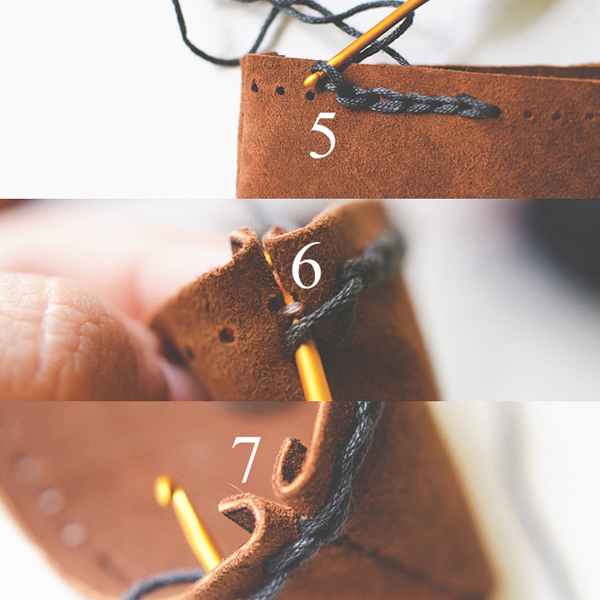 Knitting With Leather - Steps 5-6 Close Ups