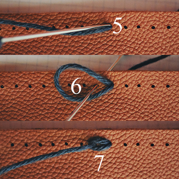 Knitting Onto Leather - Closeups on Knitting Needles and Leather