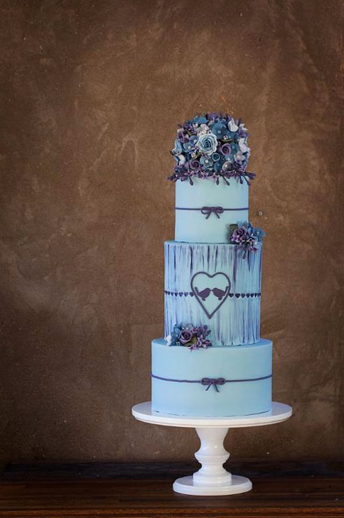 3-Tiered Cake with Purple Floral Decoration