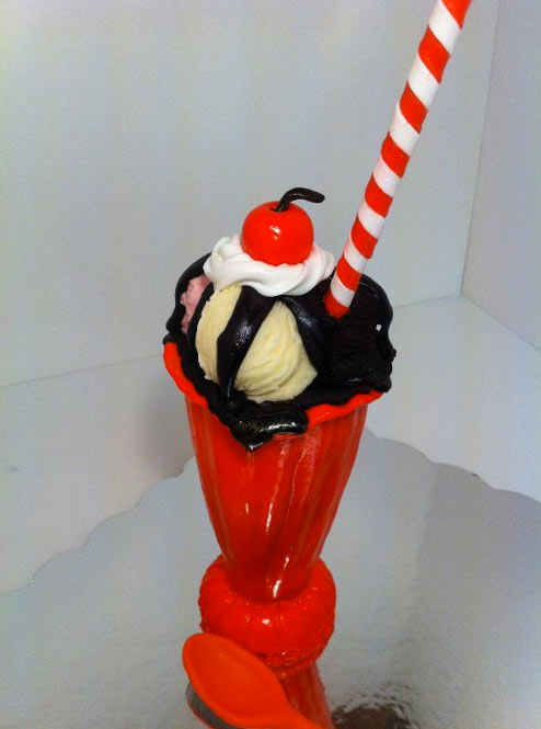 Cake in Shape of Ice Cream Float with Striped Straw 