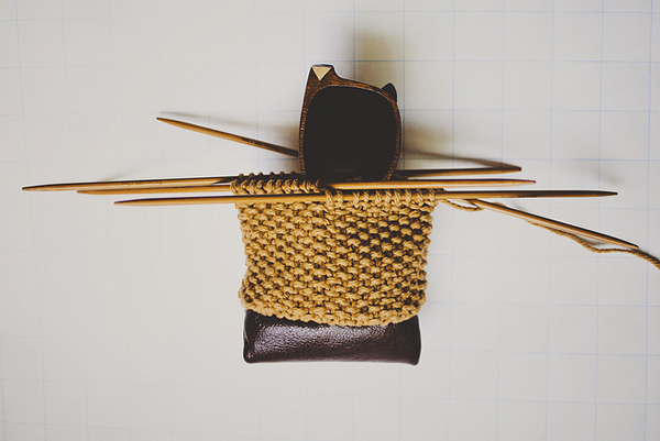 Sunglasses in Knit and Leather Case - On Needles with Sunglasses Peeking Out