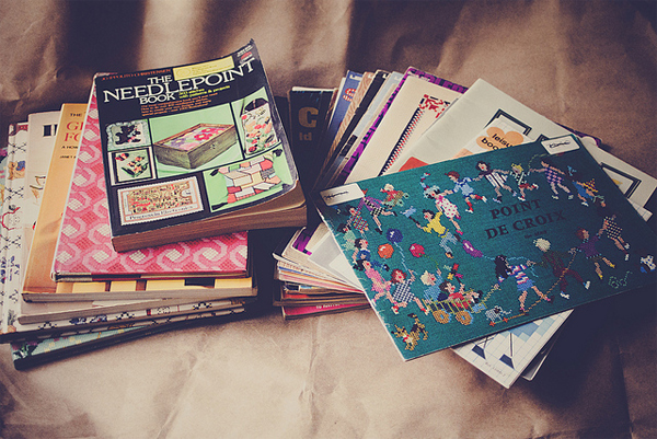 Two Piles of Vintage Craft Books