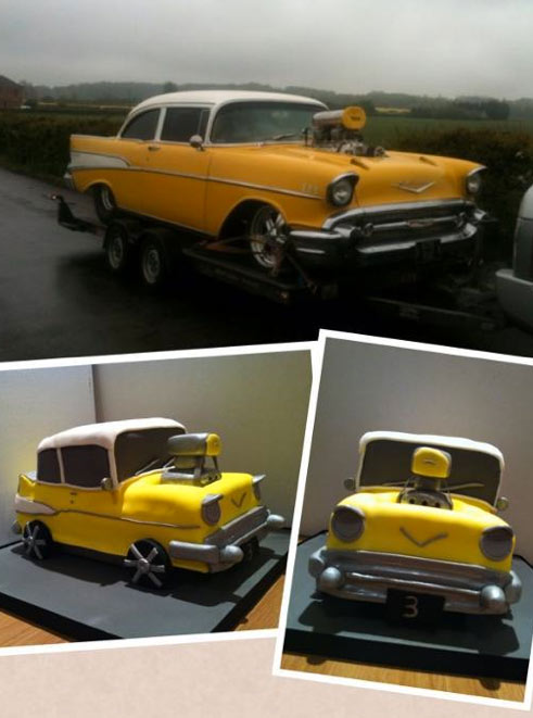 Yellow Chevy Car and Corresponding Car Cake 