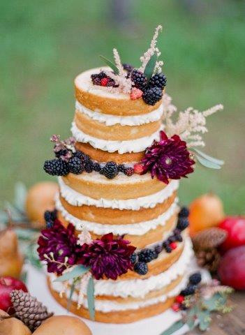 Naked Layered Cake with Berries and Flowers