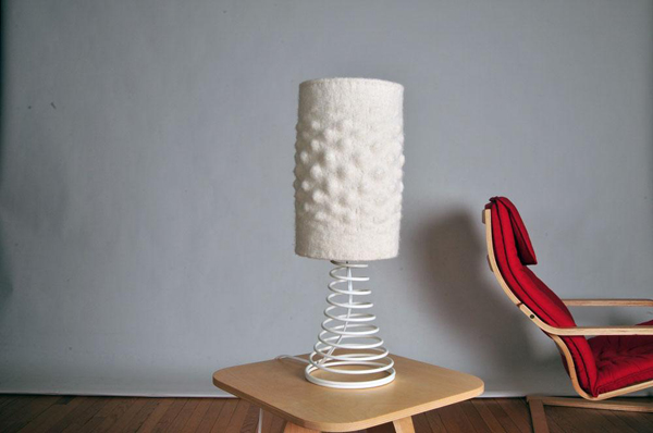 White Knit Lampshade in Living Room Setup 