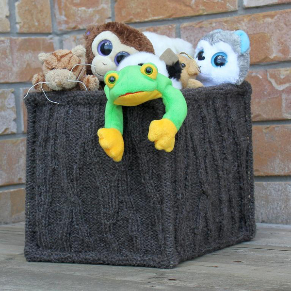 Knit Basket Filled with Stuffed Animals 