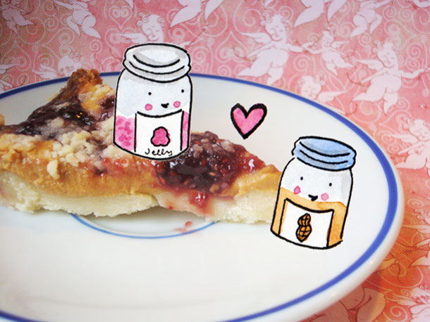 Piece of Jelly Tart with Cartoon Drawings 