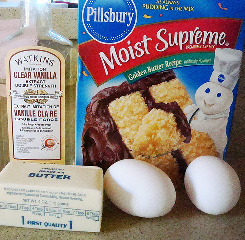 Ingredients and Materials for Making Butter Cake